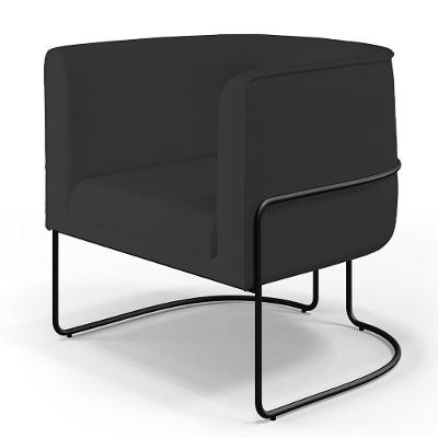 Poltrona Fixa Base De Aço Preto Veludo Preto C-300