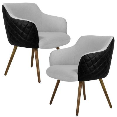 Kit 02 Poltronas Pés Palito Linho Cinza D-315 Corano Preto