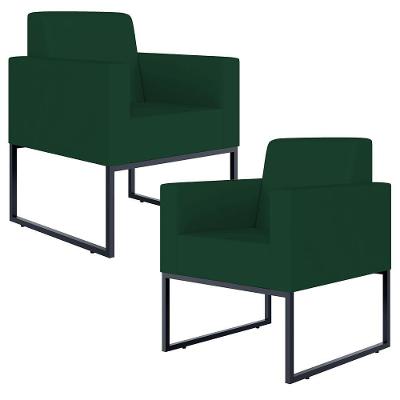 Kit 02 Poltronas Base Fixa Metal Suede Verde Musgo