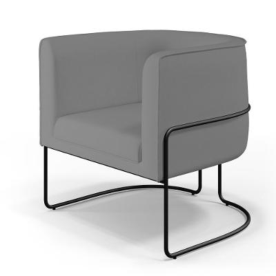 Poltrona Fixa Base De Aço Preto Veludo Cinza C-317
