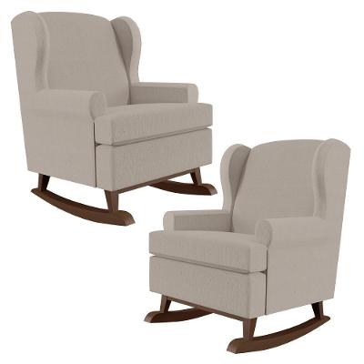 Kit 02 Poltronas Malu Base De Madeira P02 Linho Bege