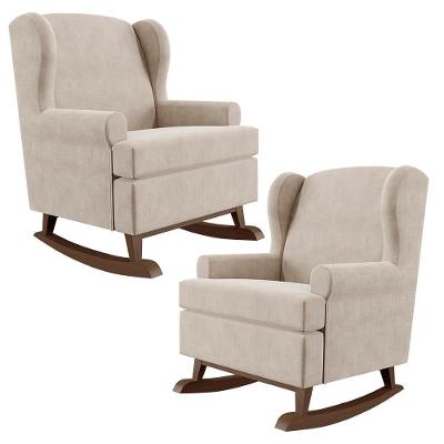 Kit 02 Poltronas Malu Base De Madeira P02 Suede Bege