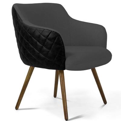 Poltrona Pés Palito Jade Cinza C-416 Tressê Corano Preto