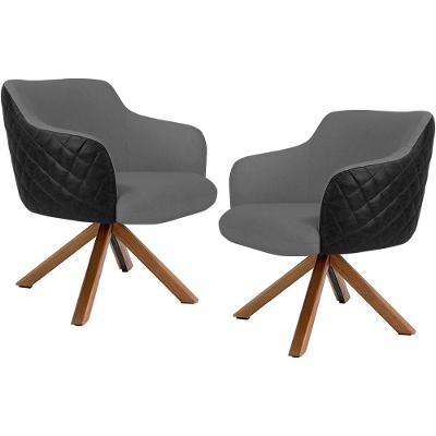 Kit 02 Poltronas Base Giratória Linho Cinza Corano Preto