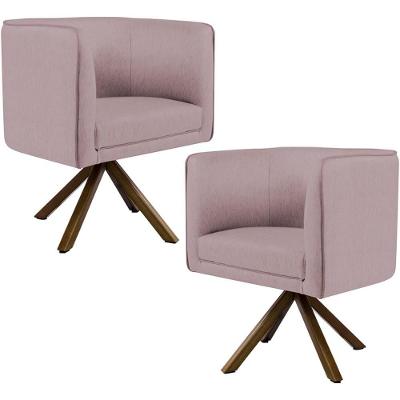 Kit 02 Poltronas Base Giratória Madeira Veludo Rosê C-305
