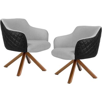 Kit 02 Poltronas Base Giratória Linho Cinza Corano Preto