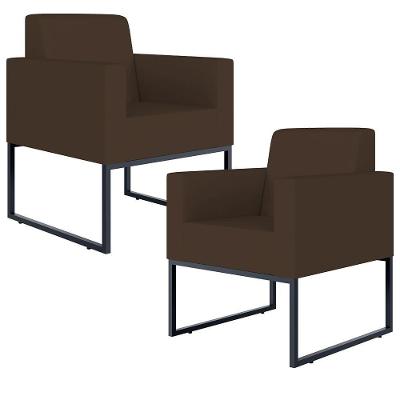 Kit 02 Poltronas Base Fixa De Metal Suede Marrom