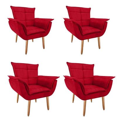 Kit 4 Poltronas Opala Suede Vermelho