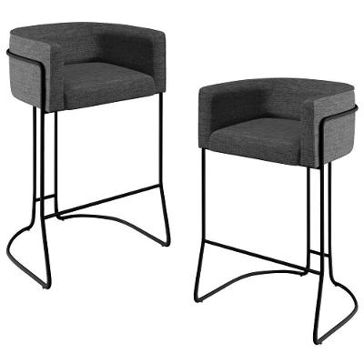 Kit 02 Banquetas Fixa Preto Linho Cinza C-416