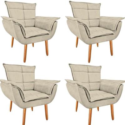 Kit 4 Poltronas Opala Suede Bege