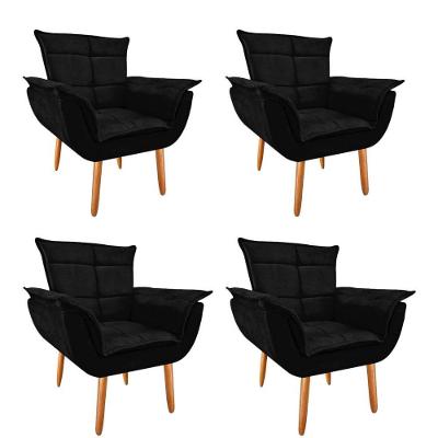 Kit 4 Poltronas Opala Suede Preto