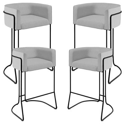 Kit 04 Banquetas Fixa Preto Linho Cinza D-315