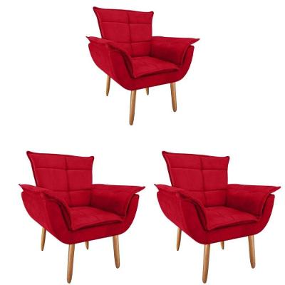Kit 3 Poltronas Opala Suede Vermelho
