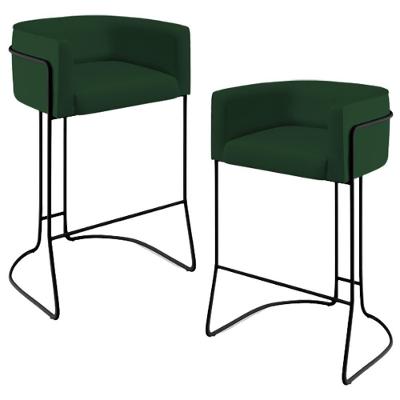 Kit 02 Banquetas Fixa Preto Veludo Verde Musgo C-303