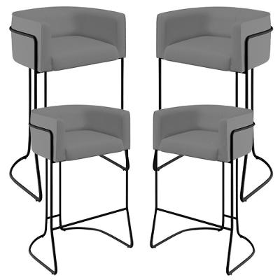 Kit 04 Banquetas Fixa Preto Veludo Cinza C-317
