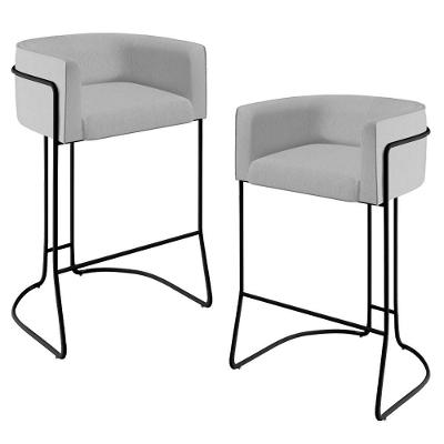 Kit 03 Banquetas Fixa Preto Linho Cinza D-315