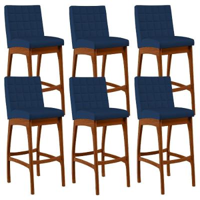 Kit 06 Banquetas Altas Mila Suede Azul Marinho