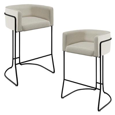 Kit 02 Banquetas Fixa Preto Linho Champagne A-49