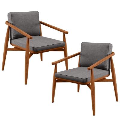 Kit 02 Poltronas Cintas De Corano Linho Cinza Escuro