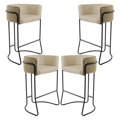 Kit 04 Banquetas Fixa Preto Linho Bege