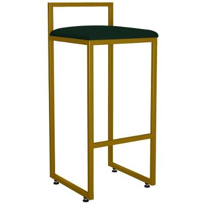 Banqueta Alta Cozinha Hanna L02 Dourado Suede Verde Musgo