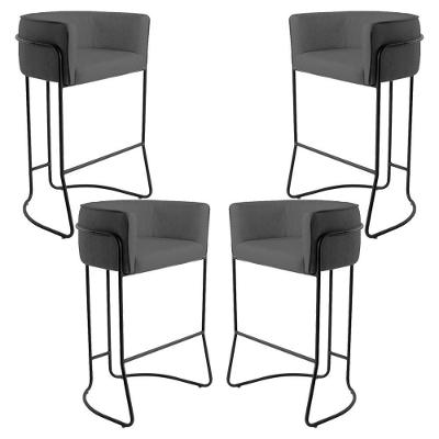 Kit 04 Banquetas Fixa Preto Corano Cinza C-03