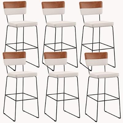 Kit 06 Banquetas Altas Faixa Camel Linho Cru