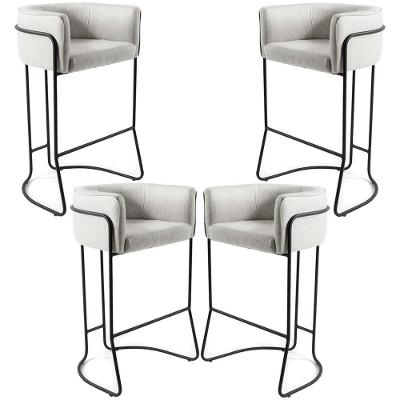 Kit 04 Banquetas Fixa Preto Linho Creme A-48