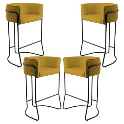 Kit 04 Banquetas Fixa Preto Veludo Mostarda C-279