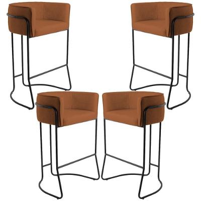 Kit 04 Banquetas Fixa Preto Veludo Telha C-262