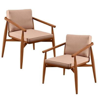 Kit 02 Poltronas Com Cintas De Corano Lavínia B04 Linho Rosê