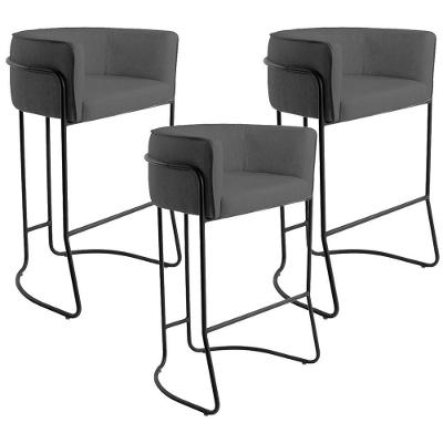 Kit 03 Banquetas Fixa Preto Corano Cinza C-03