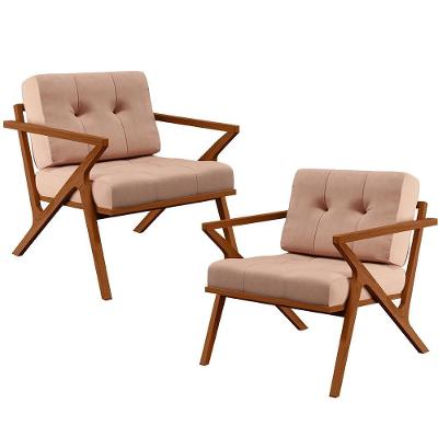 Kit 02 Poltronas Com Cintas De Corano Laís B04 Linho Rosê