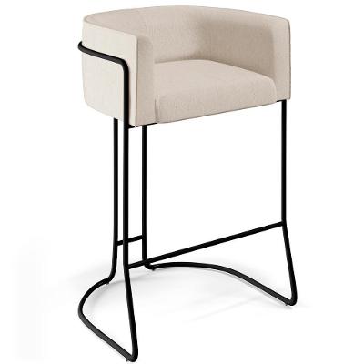 Banqueta Fixa Base De Aço Preto Betina D02 Linho Cru C-443