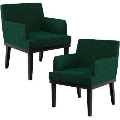 Kit 02 Poltronas Base Preto Beatriz W01 Bouclê Verde