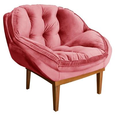 Poltrona Decorativa Veludo Base Madeira Castanho Rosa