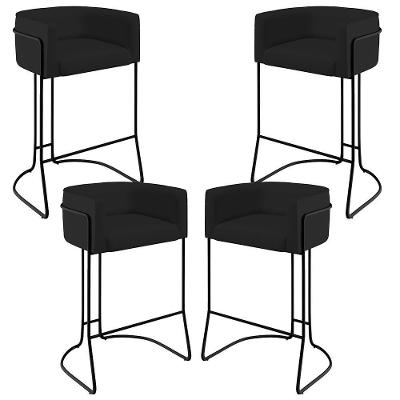 Kit 04 Banquetas Fixa Preto Veludo Preto C-300