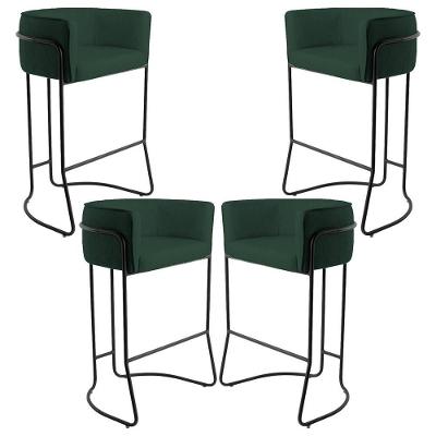 Kit 04 Banquetas Fixa Preto Linho Verde Musgo C-117