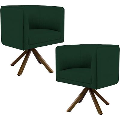 Kit 02 Poltronas Base Giratória Veludo Verde Musgo C-303