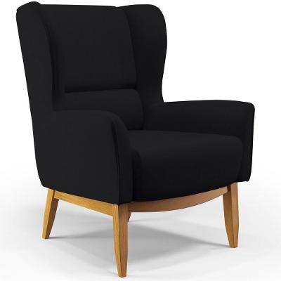 Poltrona Fixa Base De Madeira Milena D02 Veludo Preto C-300
