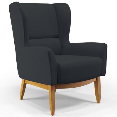 Poltrona Fixa Base De Madeira Milena D02 Linho Chumbo D-465