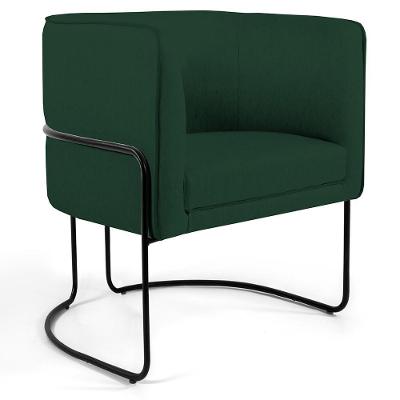 Poltrona Fixa Base De Aço Preto Linho Verde Musgo C-117