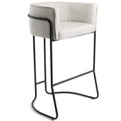Banqueta Fixa Base De Aço Preto Betina D02 Linho Creme A-48