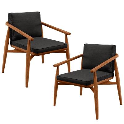 Kit 02 Poltronas Com Cintas De Corano Linho Chumbo
