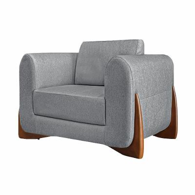 Poltrona Decorativa Pés Em Madeira Buzz Linho Cinza