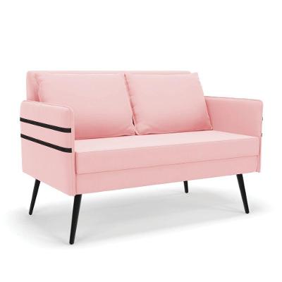 Namoradeira 02 Lugares Mari Suede Rosa Bebê De Ferro