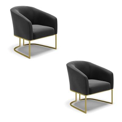 Kit 02 Poltronas Suede Preto Base Industrial Dourada