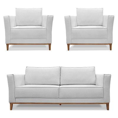 Kit 2 Poltronas e Sofá Living 2 Lugares 1,90m Vega Linho Cas