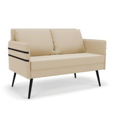 Namoradeira 02 Lugares Mari Suede Bege Pés Palito De Ferro