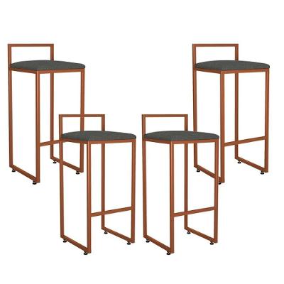 Kit 04 Banquetas Alta Hanna Bronze Linho Chumbo